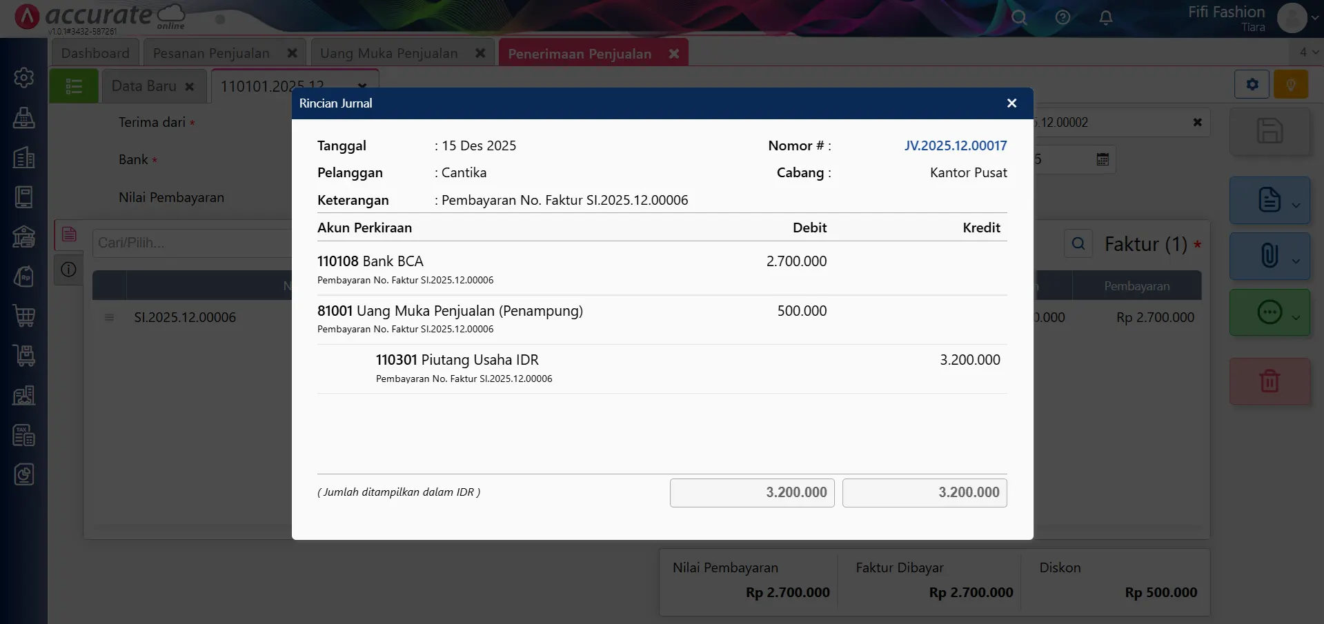 Mencatat uang muka penjualan berupa barang